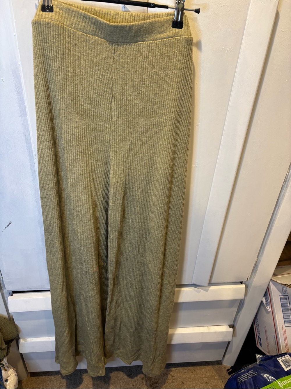 Zenana Outfitters Ribbed Knit Pants in Olive Green
